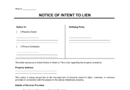 Notice of Intent to Lien template