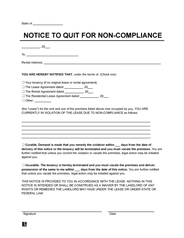 Notice to Comply or Vacate Template