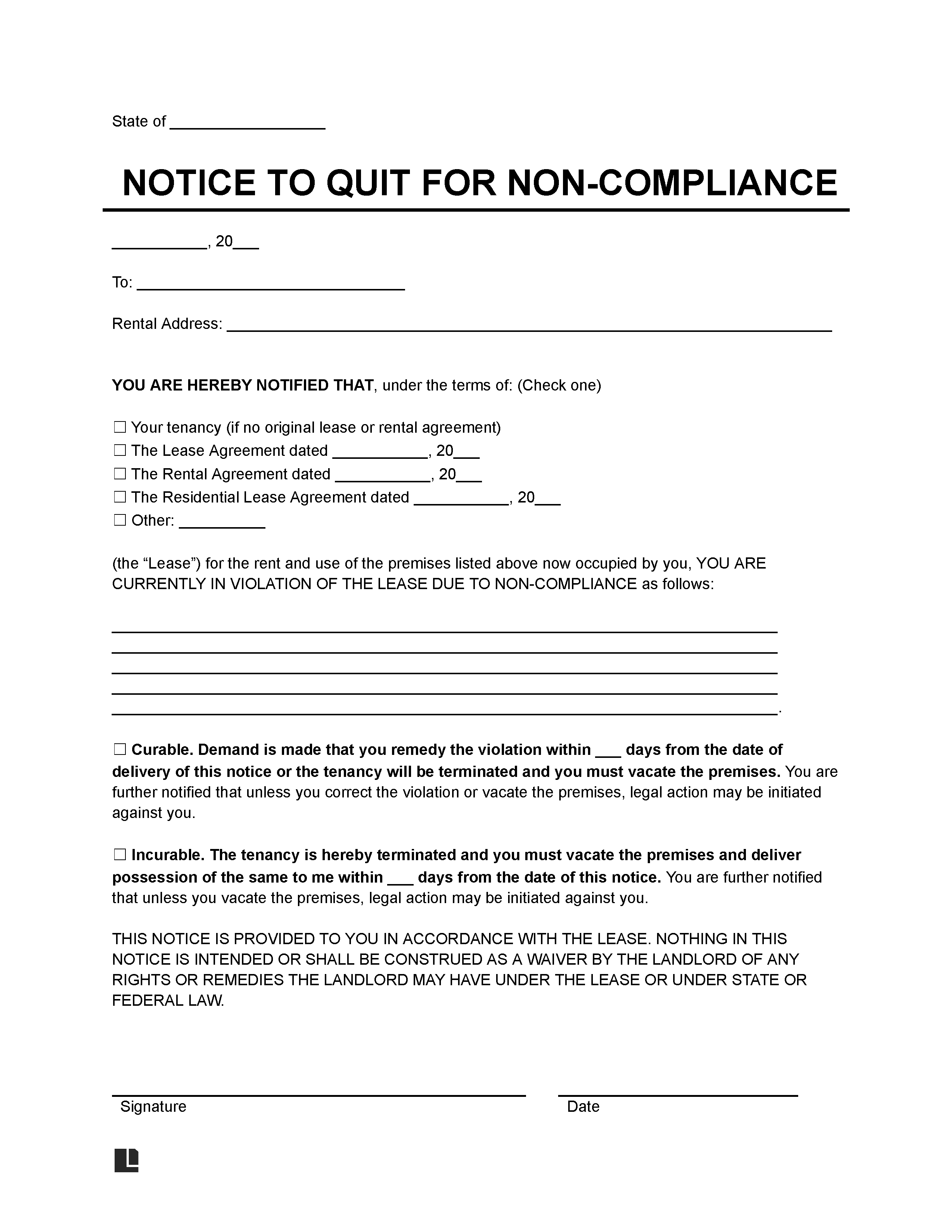 Notice to Comply or Vacate Template