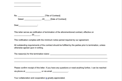 Notice of contract termination screenshot
