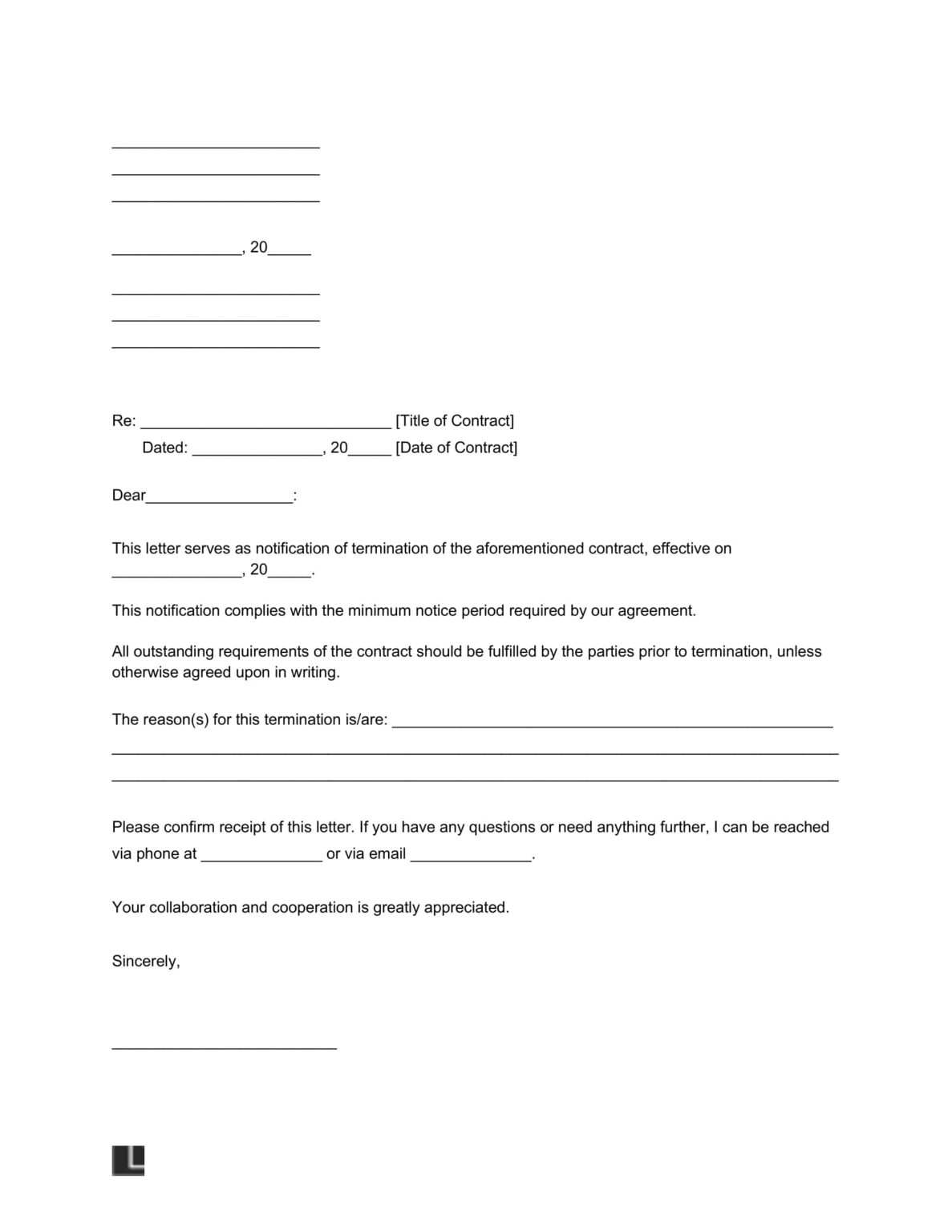 Free Notice of Contract Termination Template | Legal Templates