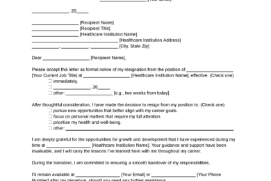 Nursing Resignation Letter Template