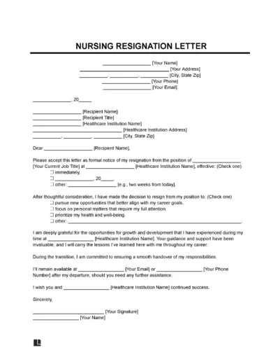 Nursing Resignation Letter Template
