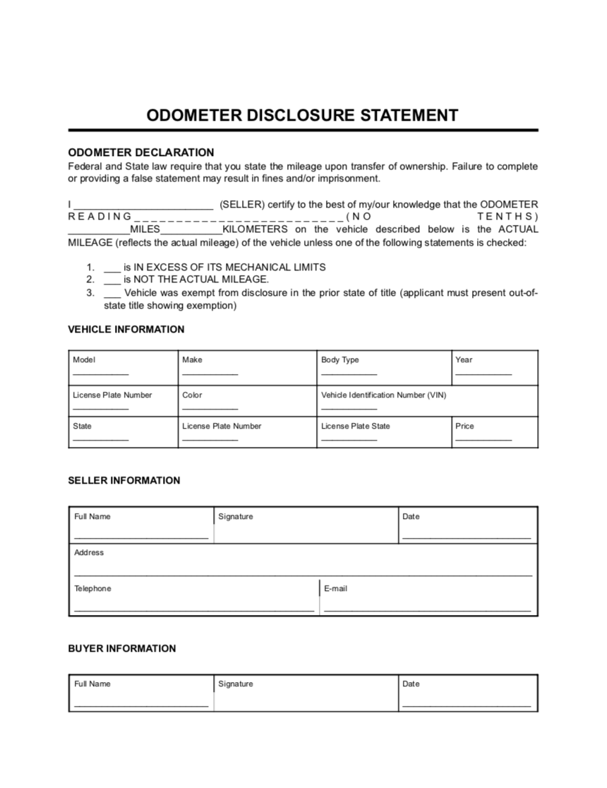 Odometer Disclosure Statement template