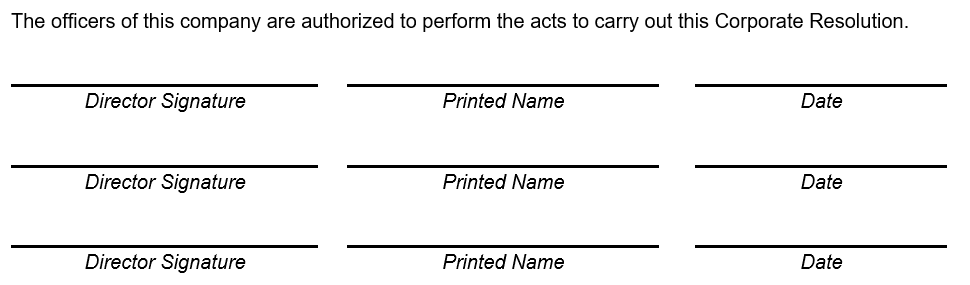 corporate resolution template officer signatures