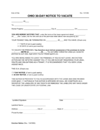 Ohio 30-Day Lease Termination (Month-to-Month Tenancies)
