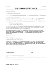Ohio 7-Day Lease Termination Letter