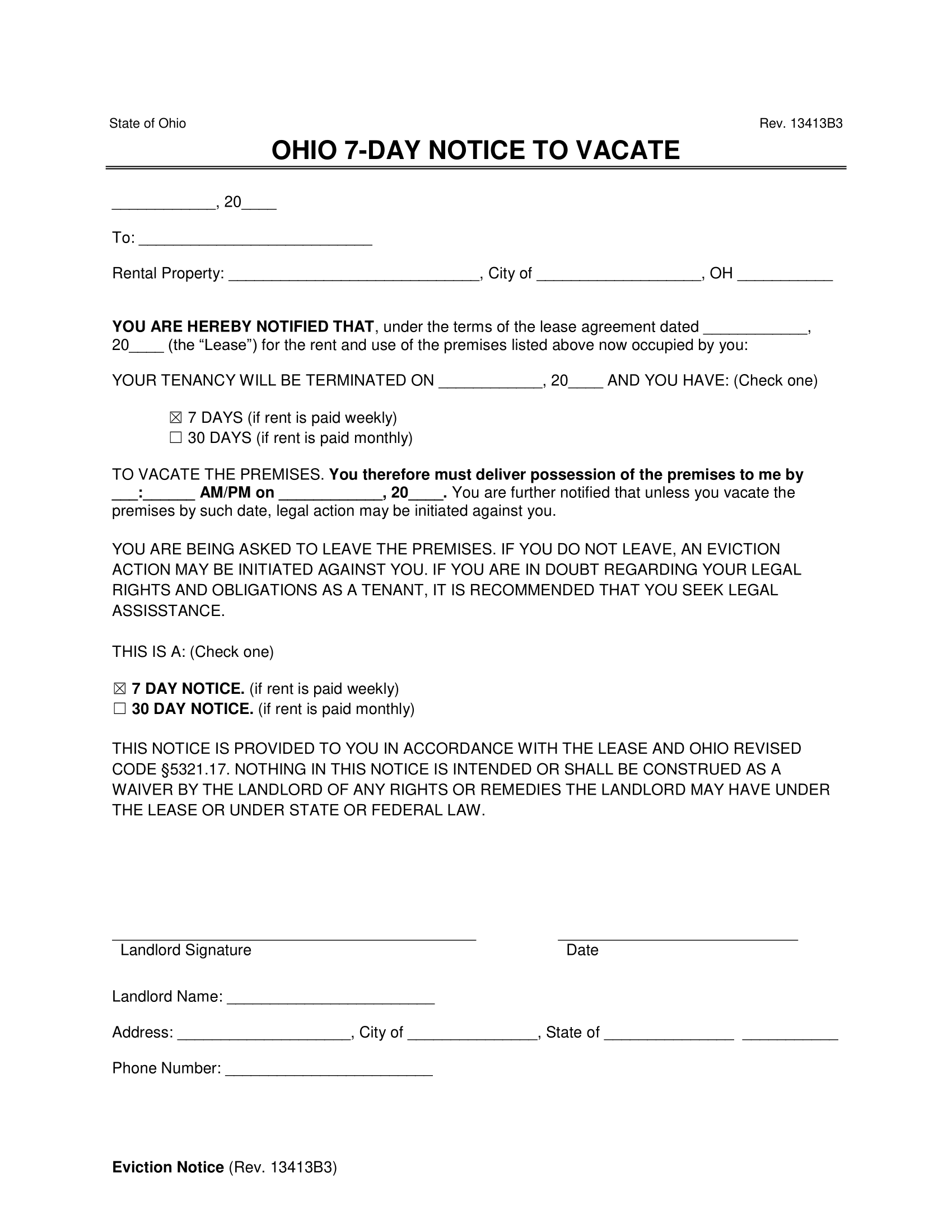 Ohio 7-Day Lease Termination Letter