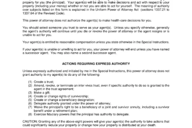 Ohio Durable Statutory Power of Attorney Form