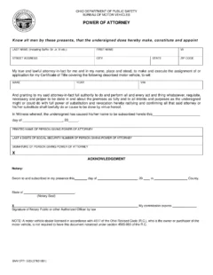 Ohio Motor Vehicle Power of Attorney Form BMV 3771