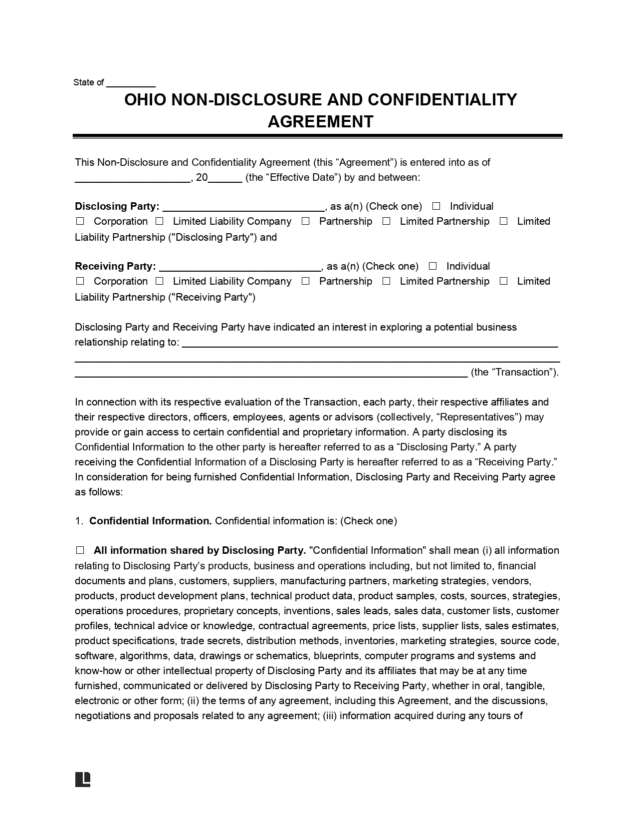 Ohio Non-Disclosure Agreement Template
