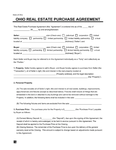 Ohio Residential Purchase Agreement Template