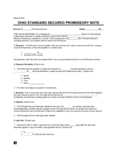 Ohio Standard Secured Promissory Note Template