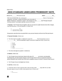 Ohio Standard Unsecured Promissory Note Template