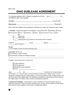 Ohio Sublease Agreement Template