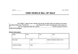 ohio motor vehicle bill of sale