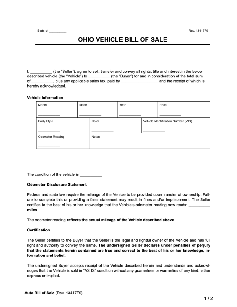 free-ohio-motor-vehicle-bill-of-sale-form