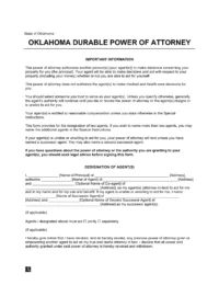 Oklahoma Durable Statutory Power of Attorney Form