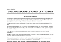 Oklahoma Durable Statutory Power of Attorney Form