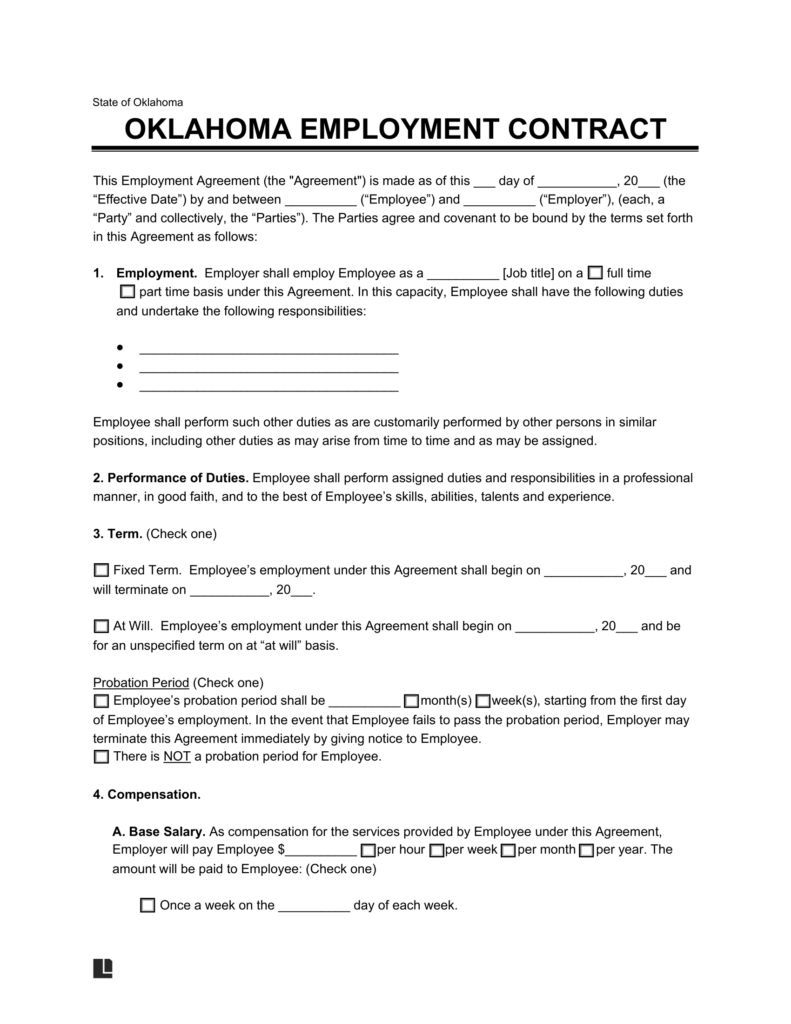 Oklahoma Employment Contract Template