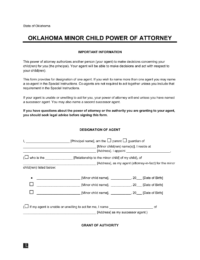 Oklahoma Minor Child Power of Attorney Form