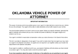 Oklahoma Motor Vehicle Power of Attorney Form