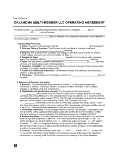 Oklahoma Multi-Member LLC Operating Agreement Template