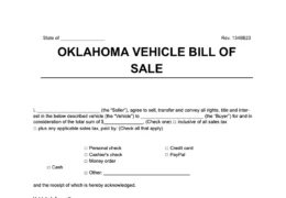 Oklahoma vehicle bill of sale