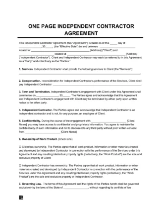 One Page Independent Contractor Agreement