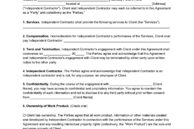 One Page Independent Contractor Agreement