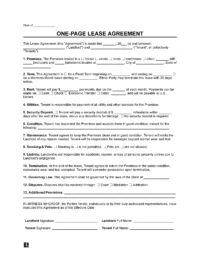 One Page Lease Agreement Form