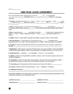 One Page Lease Agreement Form