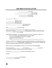 One Week's Notice Letter Template