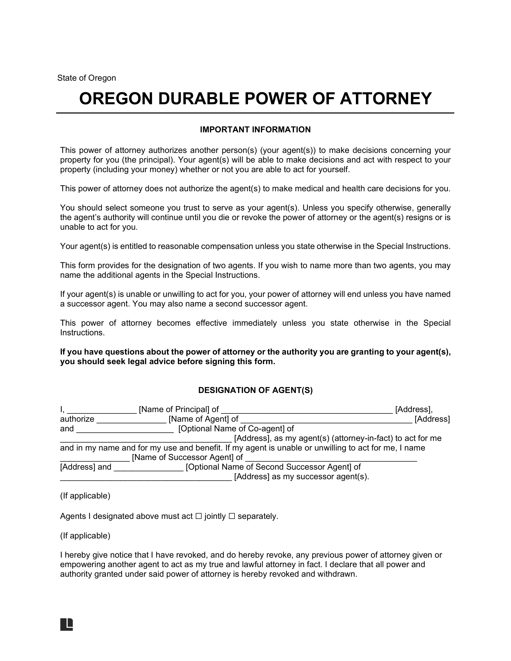 Free Oregon Power of Attorney Forms | PDF & Word Templates