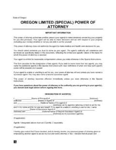 Oregon Limited Power of Attorney Template