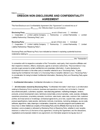Oregon Non-Disclosure Agreement