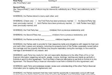 Oregon Prenuptial Agreement Template
