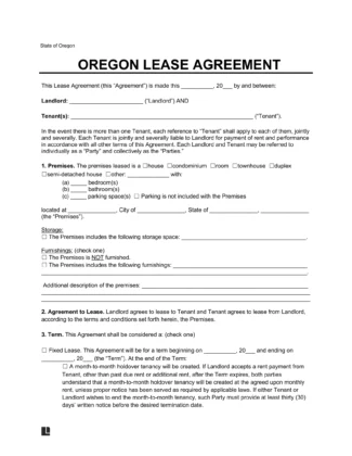 Oregon Standard Residential Lease Agreement