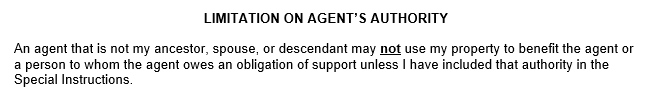 An example of the Limitation of Agent's Authority in our template. 