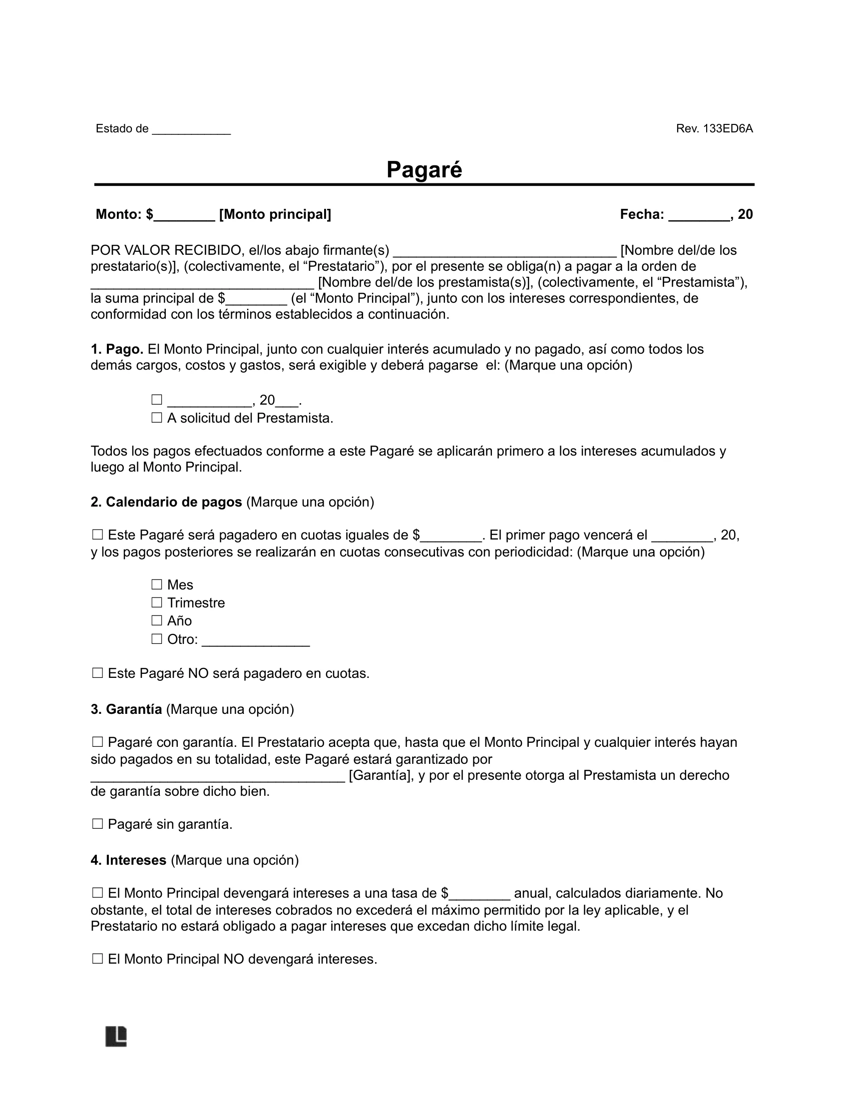 Plantilla Gratis de Pagaré PDF y Word