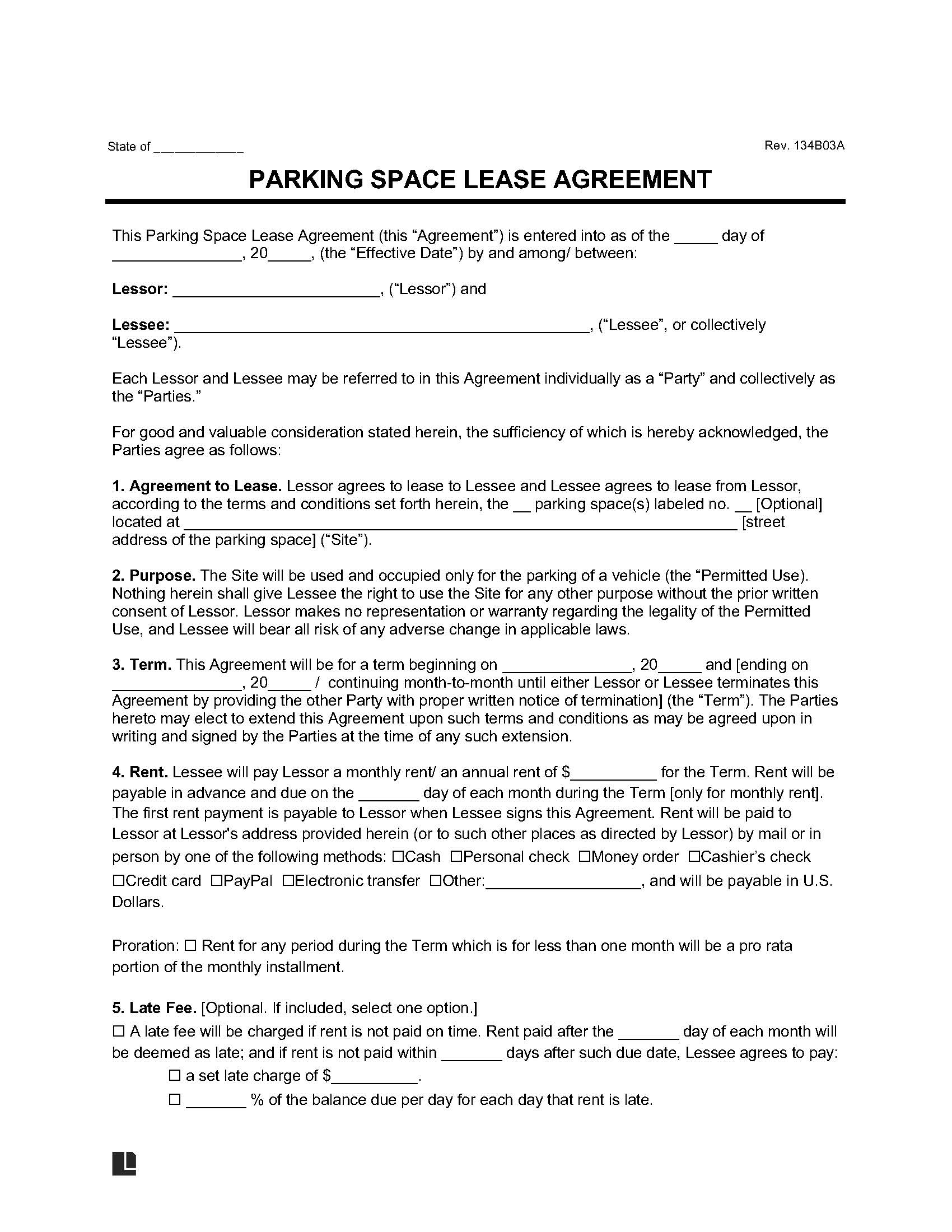 parking space lease agreement