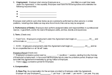Part-Time Employment Agreement Template
