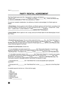 Party Rental Agreement Template