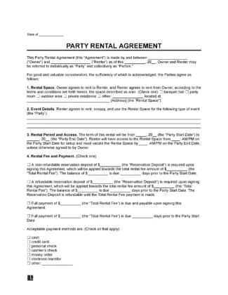 Party Rental Agreement Template