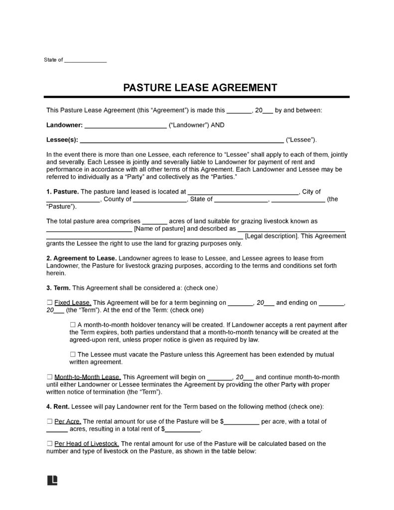 Pasture Lease Agreement