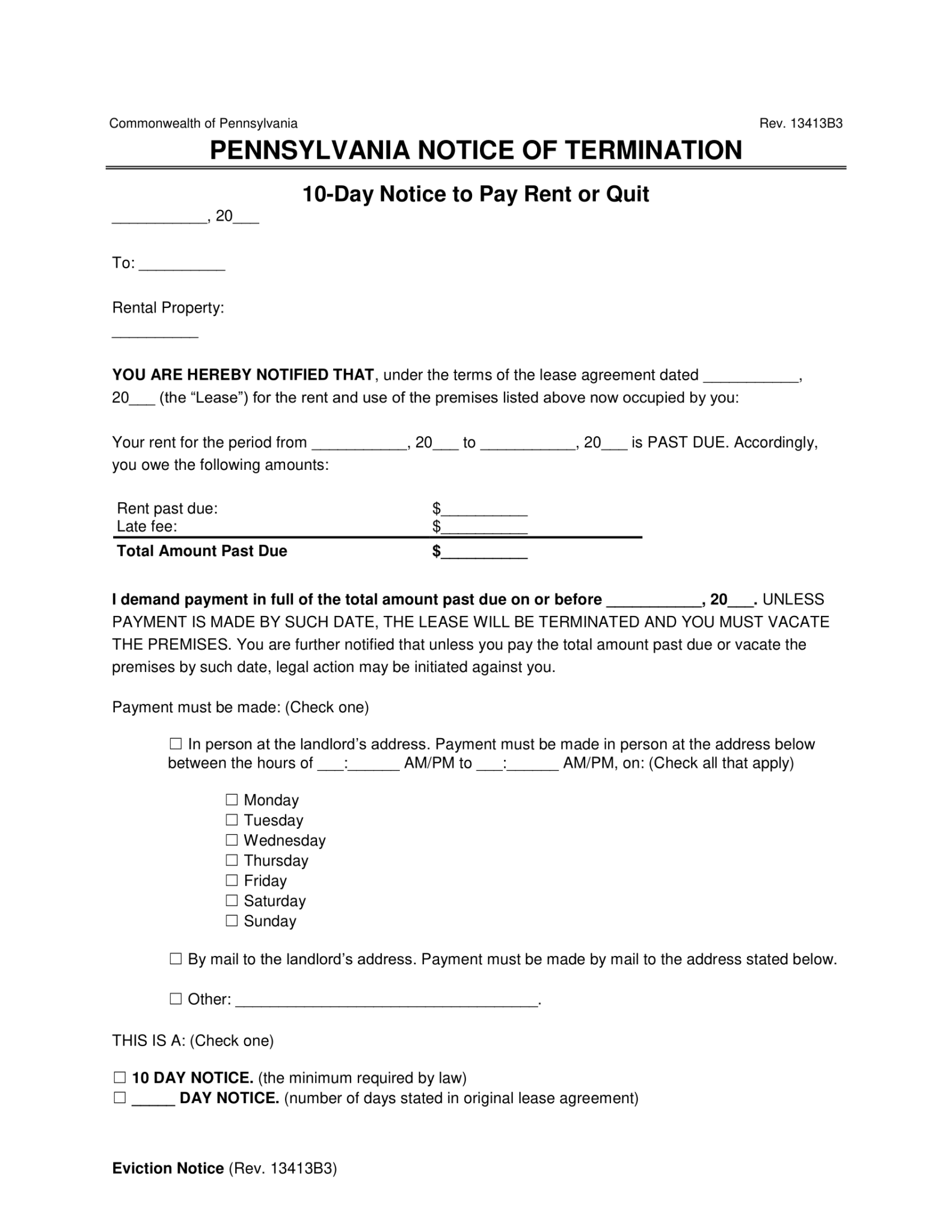 Free Pennsylvania Eviction Notice Forms | PDF & Word Templates