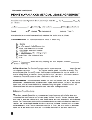 Pennsylvania Commercial Lease Agreement