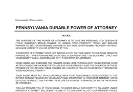 Pennsylvania Durable Power of Attorney Form