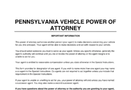 Pennsylvania Motor Vehicle Power of Attorney Form