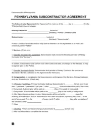 Pennsylvania Subcontractor Agreement Template